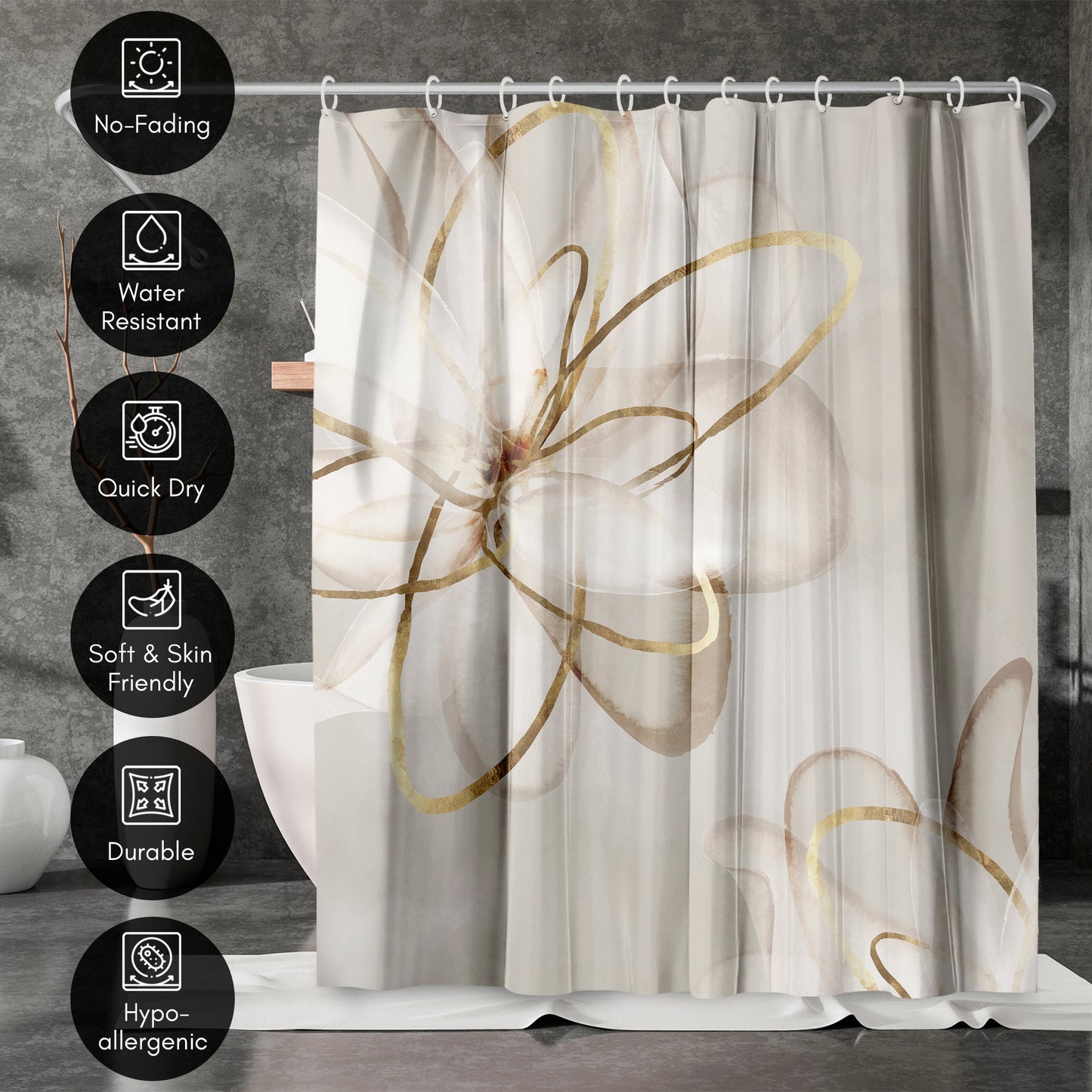 71x74 Abstract Shower Curtain with 12 Metal Grommets | Transparent Beauty