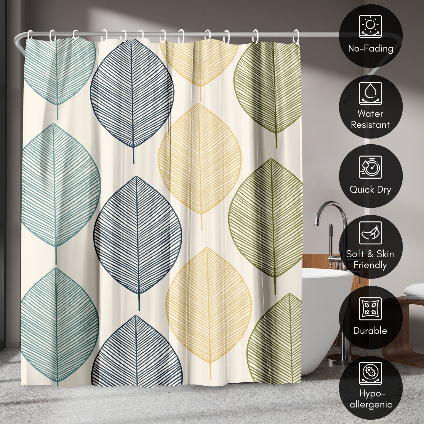 71x74 Botanical Shower Curtain with 12 Metal Grommets | Multicolor