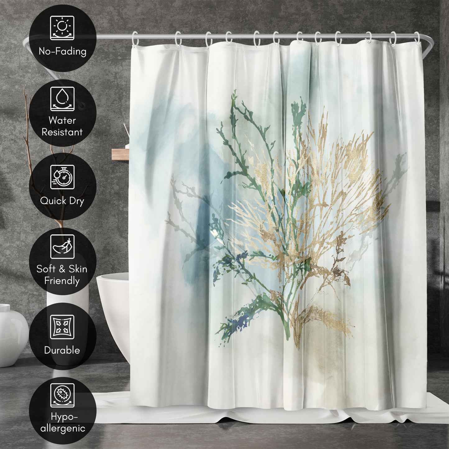 71" x 74" Abstract Shower Curtain with 12 Hooks, Green Coral II by PI Creative Art