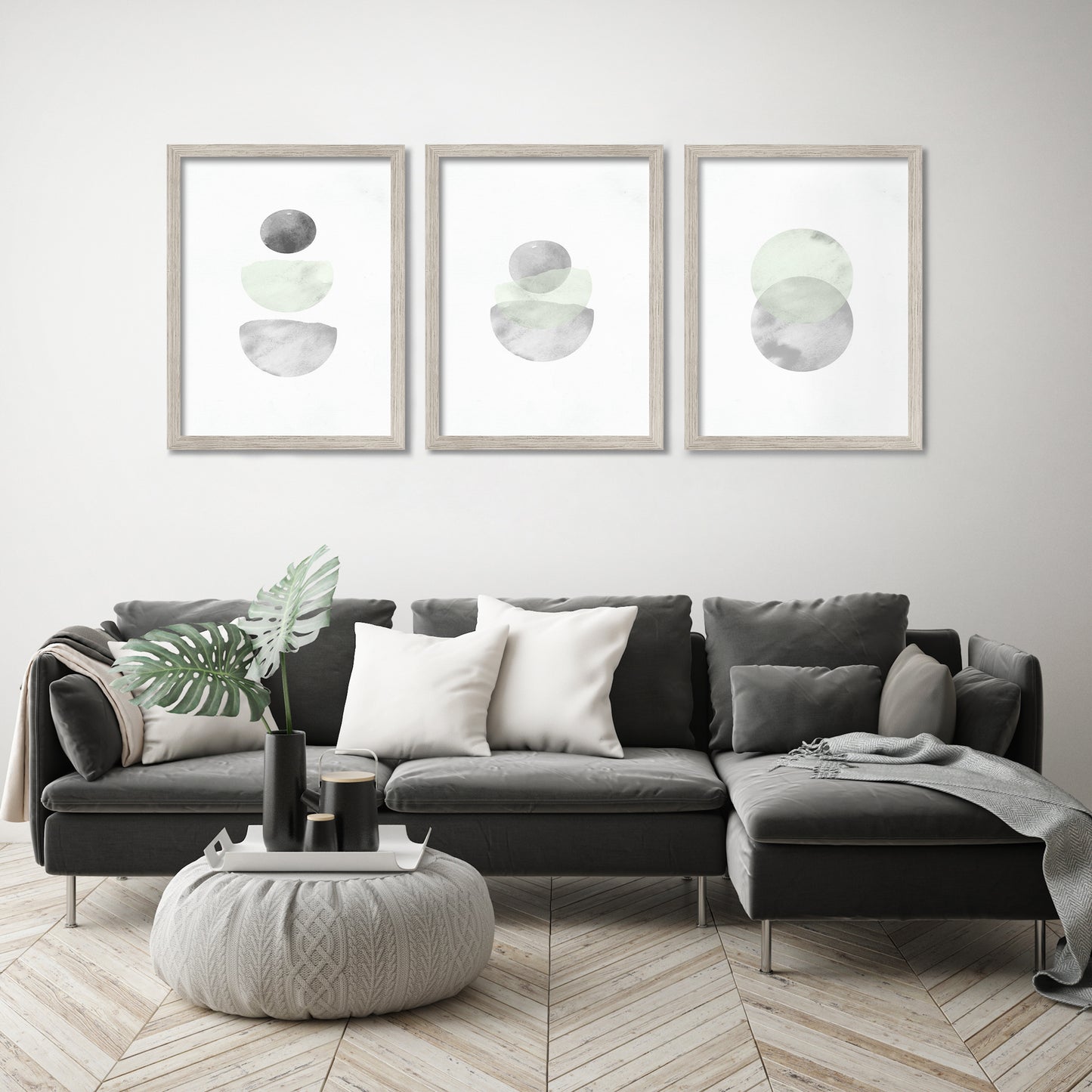 Retro Geo in Stone by Tanya Shumkina - 3 Piece Framed Triptych Wall Art Set