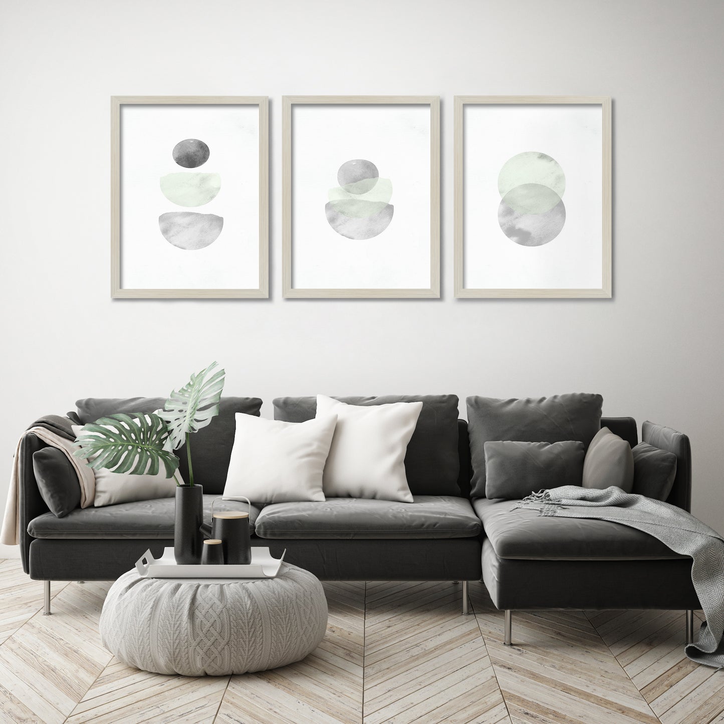 Retro Geo in Stone by Tanya Shumkina - 3 Piece Framed Triptych Wall Art Set