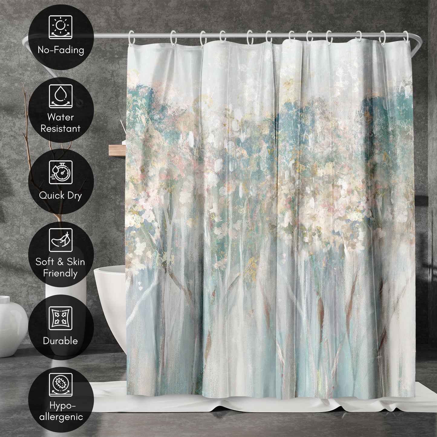 71x74 Abstract Shower Curtain with 12 Metal Grommets | Woodland-Inspired Design
