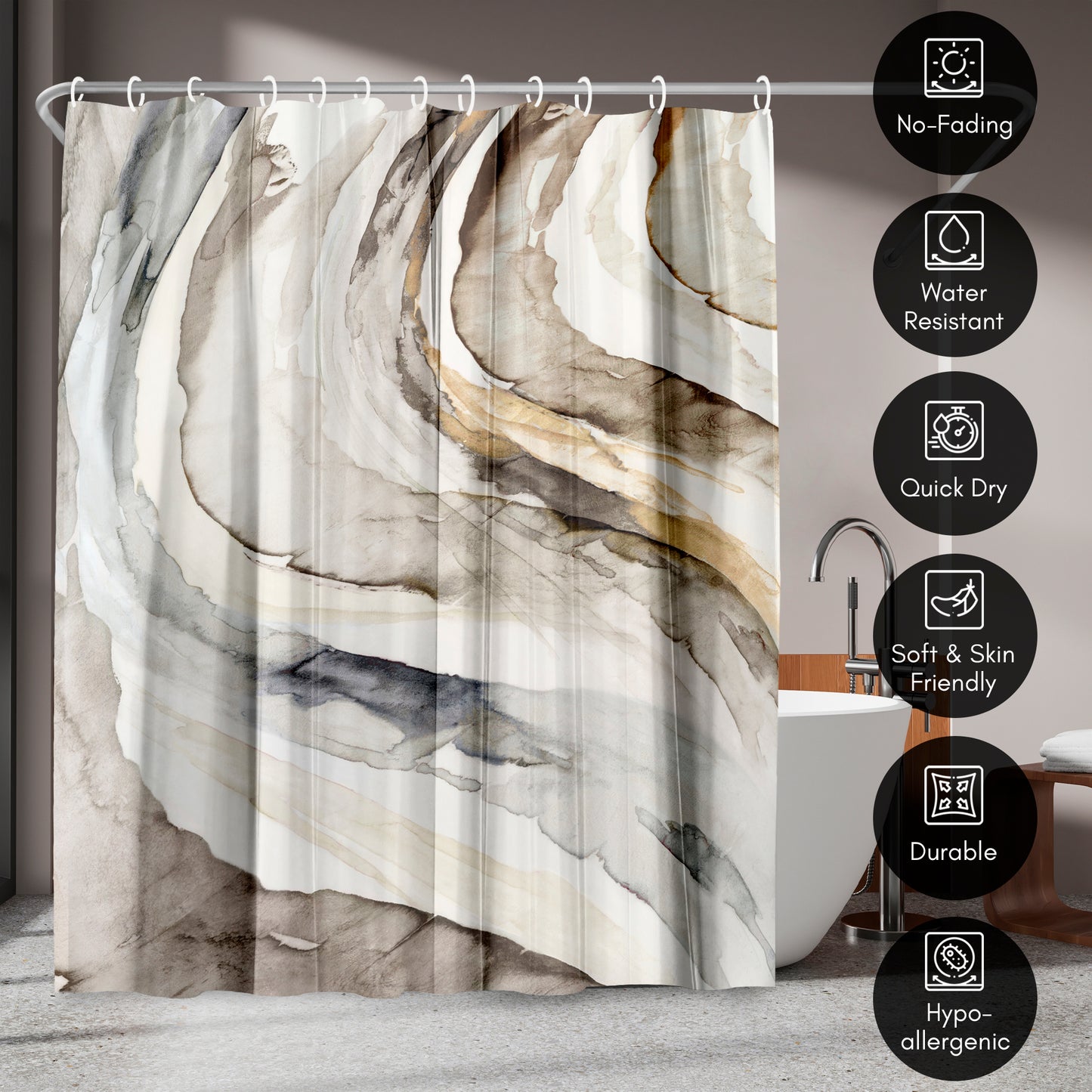 71x74 Abstract Shower Curtain with 12 Metal Grommets | Grey