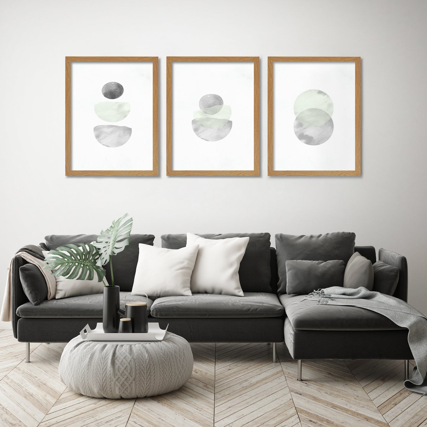 Retro Geo in Stone by Tanya Shumkina - 3 Piece Framed Triptych Wall Art Set