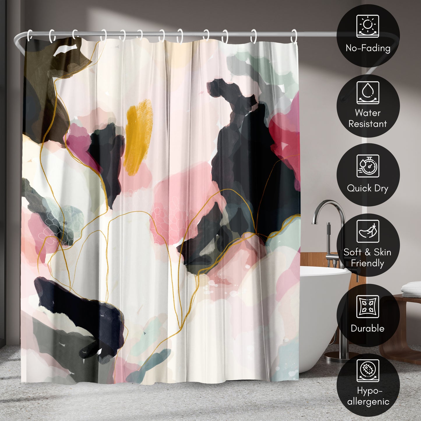 71x74 Abstract Shower Curtain with 12 Metal Grommets | Modern Bold Design