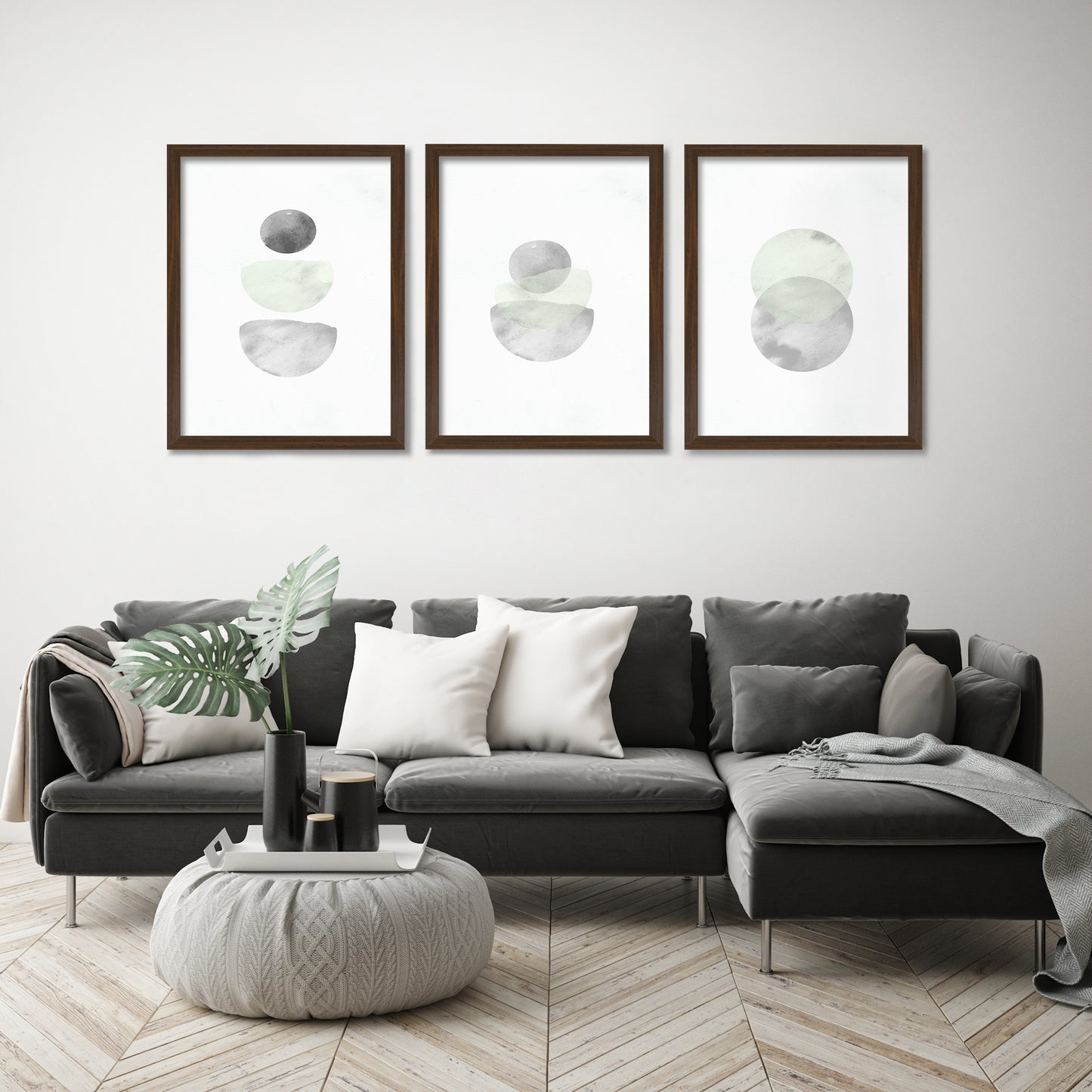 Retro Geo in Stone by Tanya Shumkina - 3 Piece Framed Triptych Wall Art Set