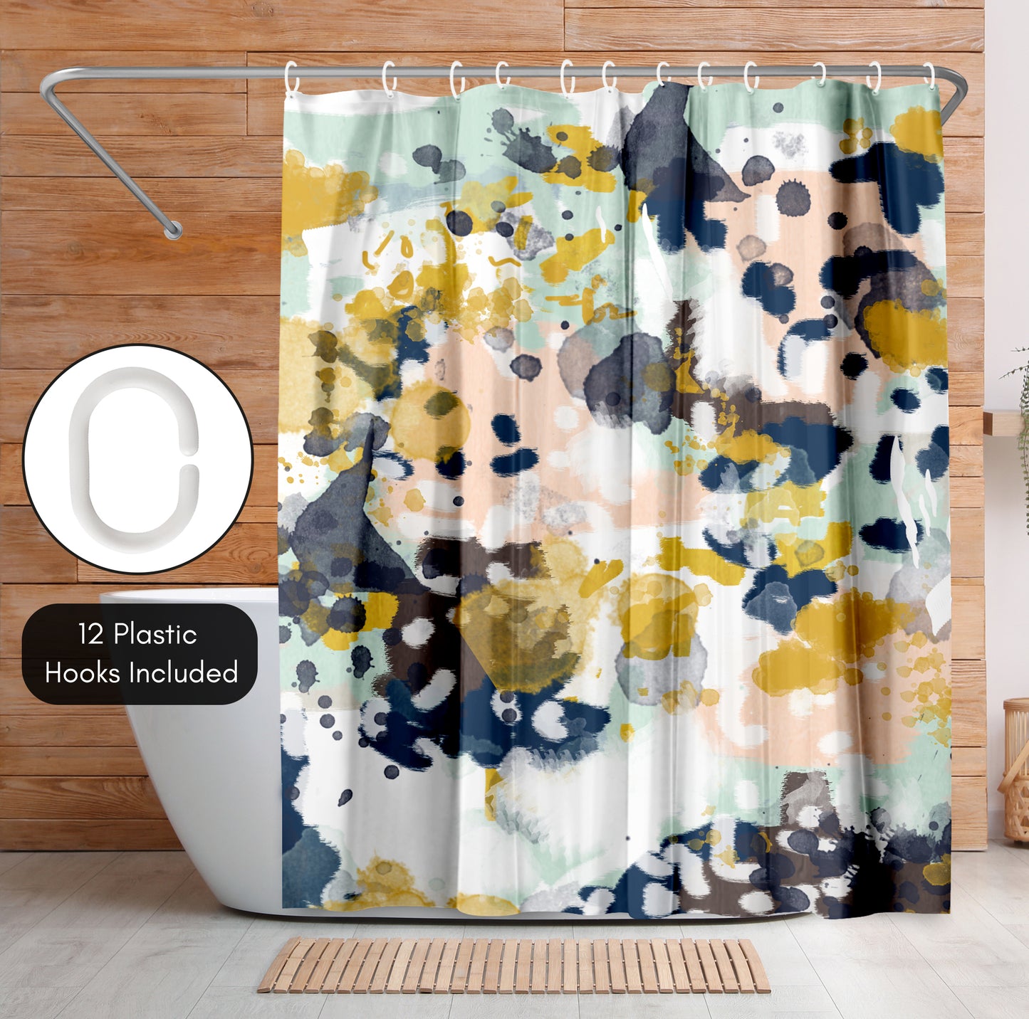 71x74 Abstract Shower Curtain with 12 Metal Grommets | Colorful Artistic Design