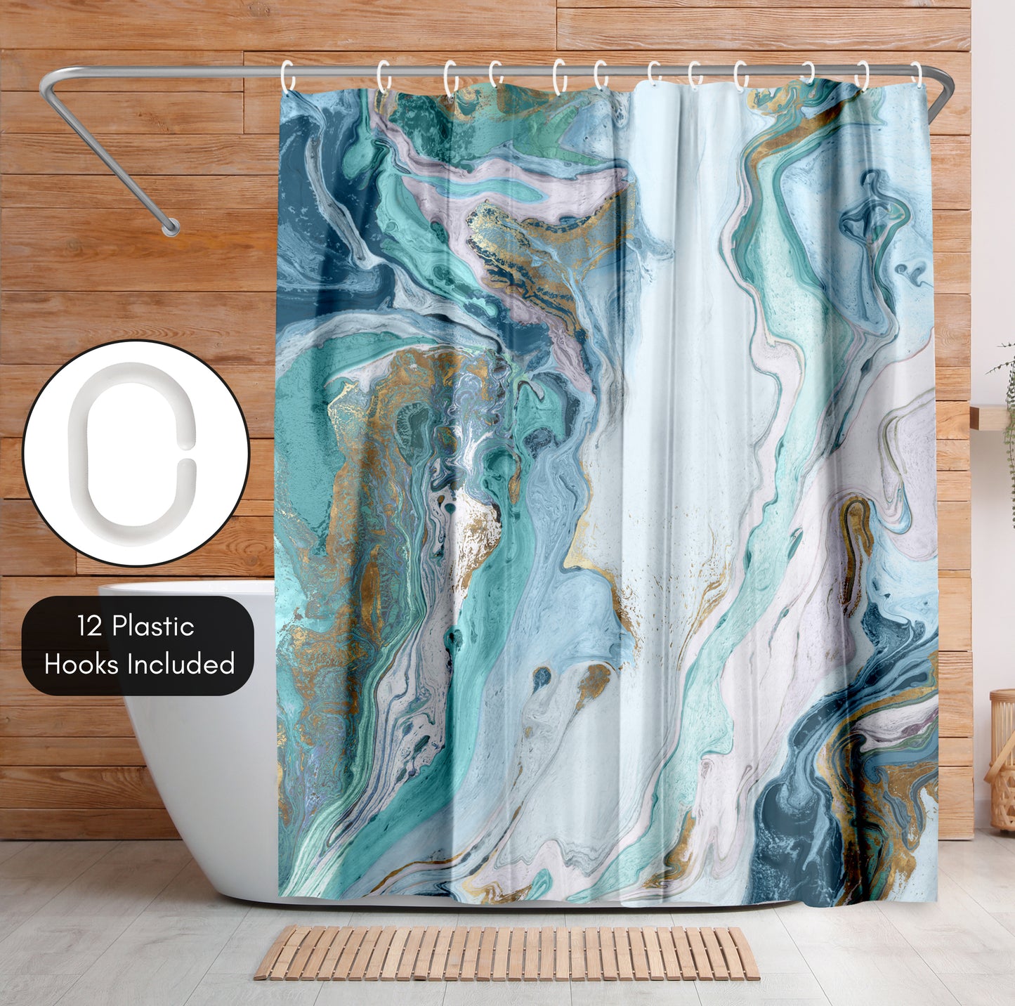 71x74 Blue Marble Shower Curtain with 12 Metal Grommets