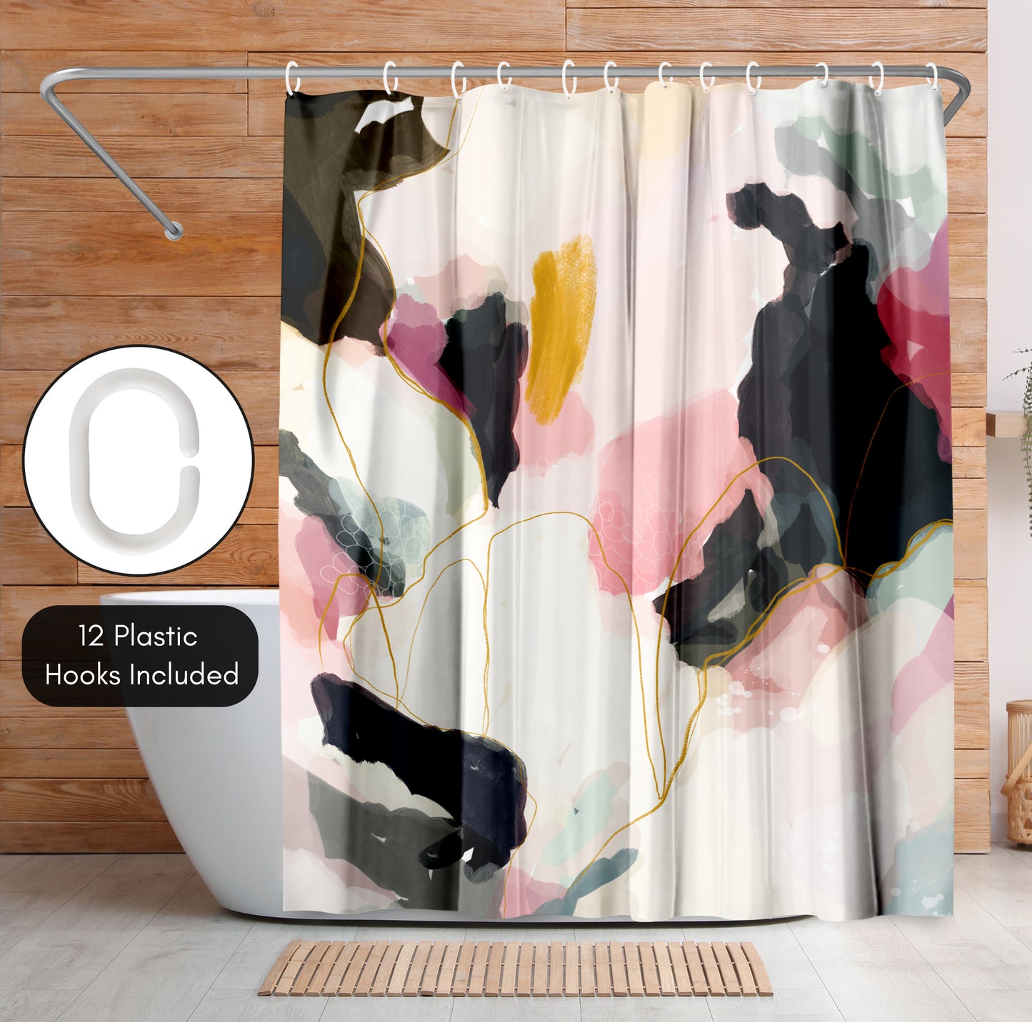71x74 Abstract Shower Curtain with 12 Metal Grommets | Modern Bold Design