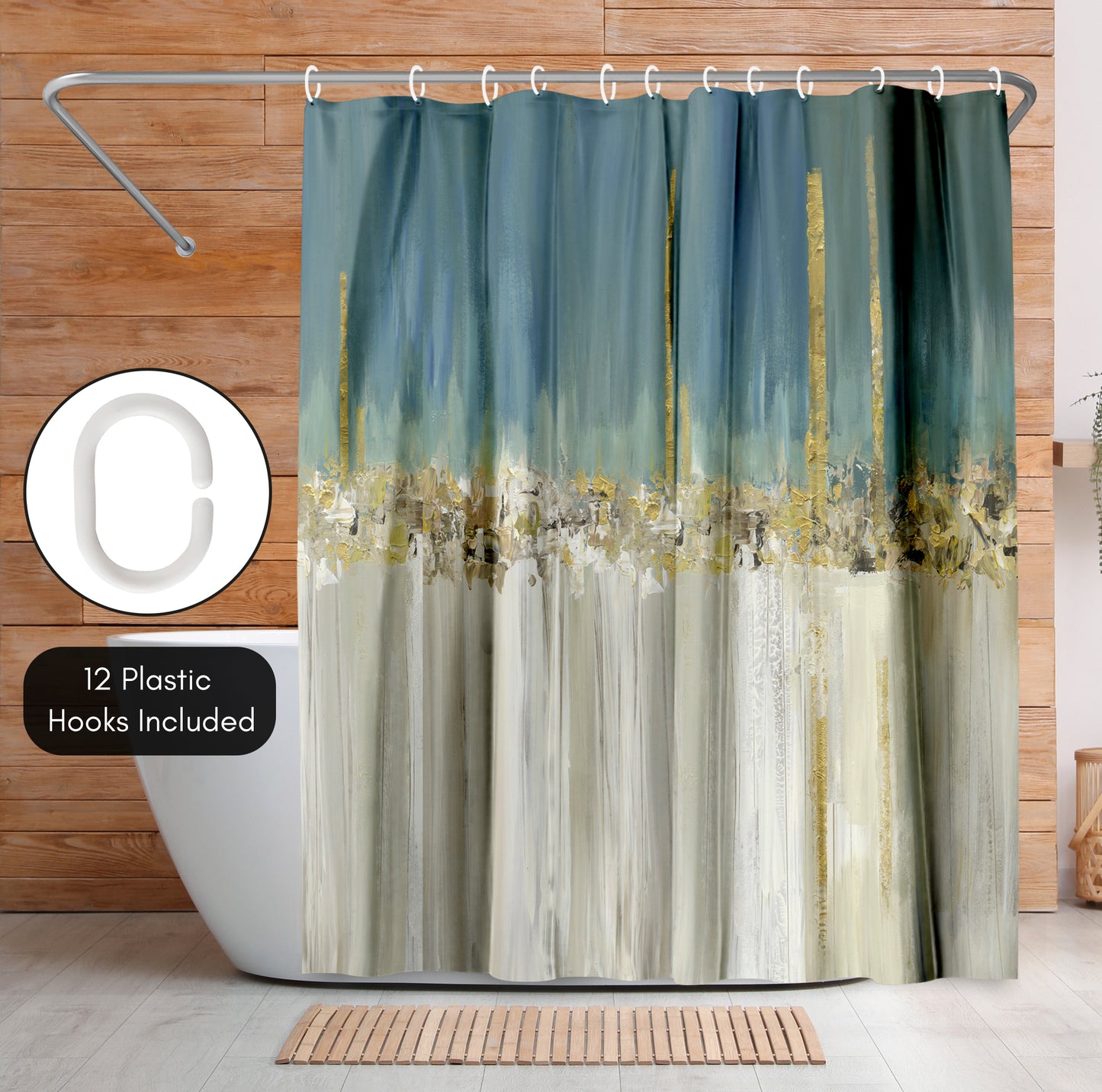 71x74 Abstract Shower Curtain with 12 Metal Grommets | Blue Batik