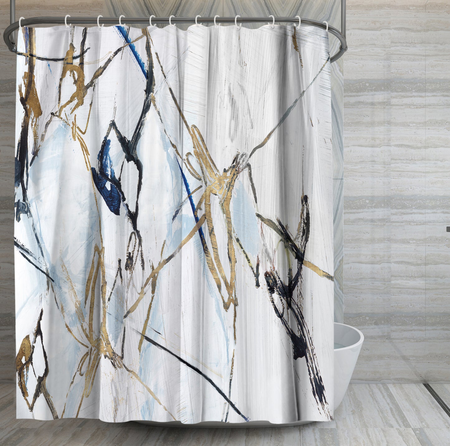 71" x 74" Abstract Shower Curtain with 12 Hooks, Moonstruck I by PI Creative Art