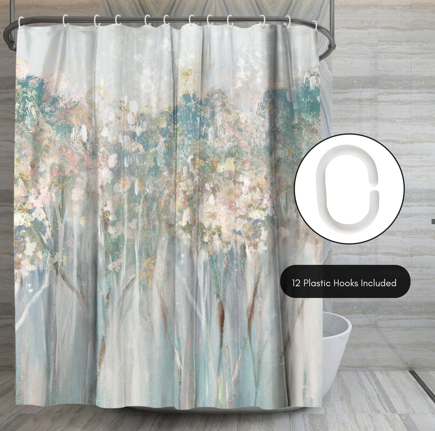 71x74 Abstract Shower Curtain with 12 Metal Grommets | Woodland-Inspired Design