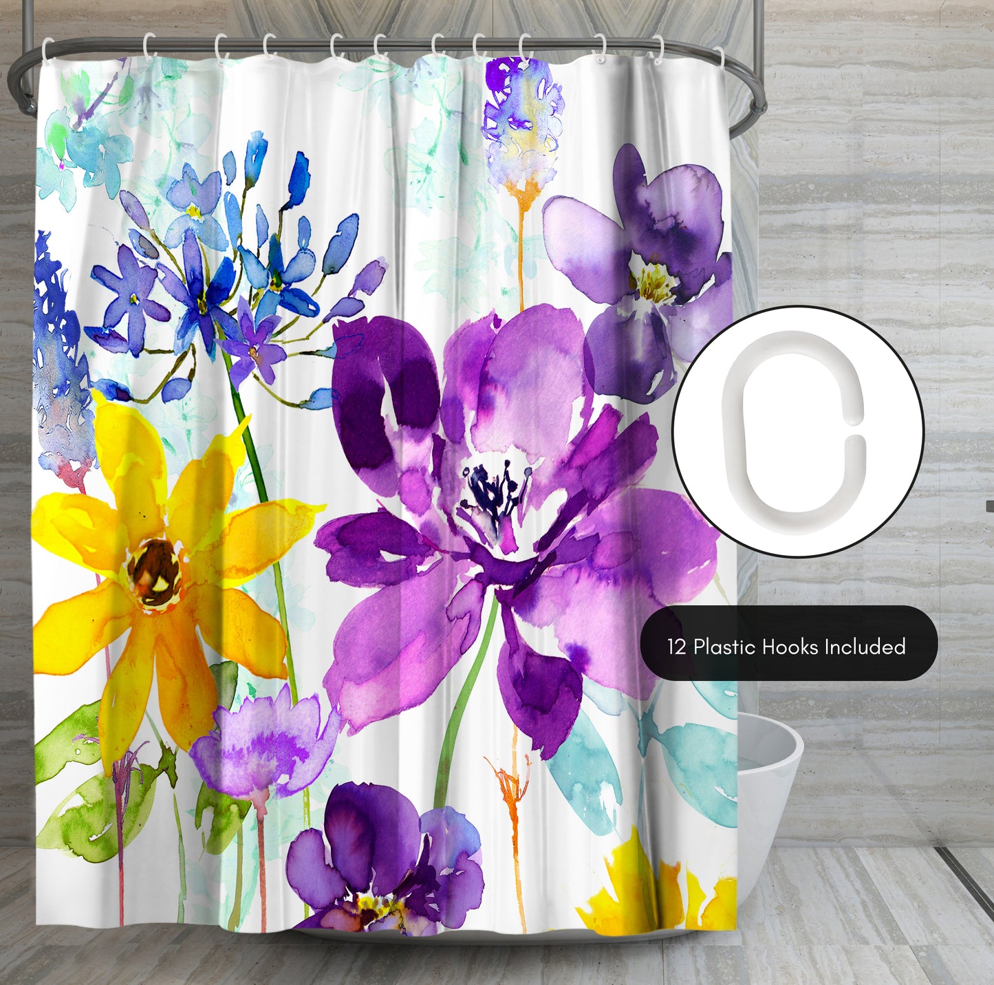 71x74 Floral Shower Curtain with 12 Metal Grommets | Vibrant Design