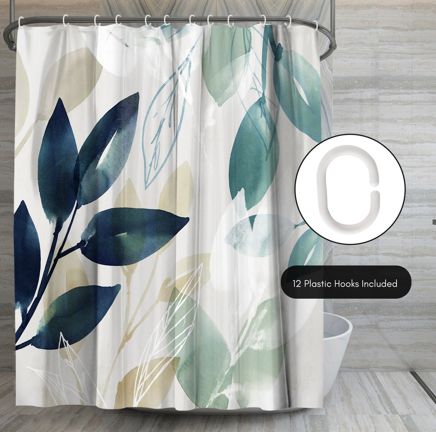 71x74 Abstract Shower Curtain with 12 Metal Grommets | Green Botanical Design