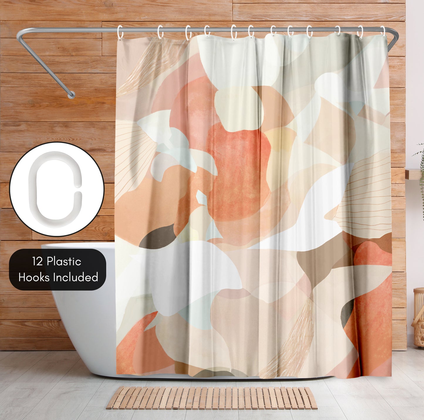 71x74 Abstract Shower Curtain with 12 Metal Grommets | Modern Design