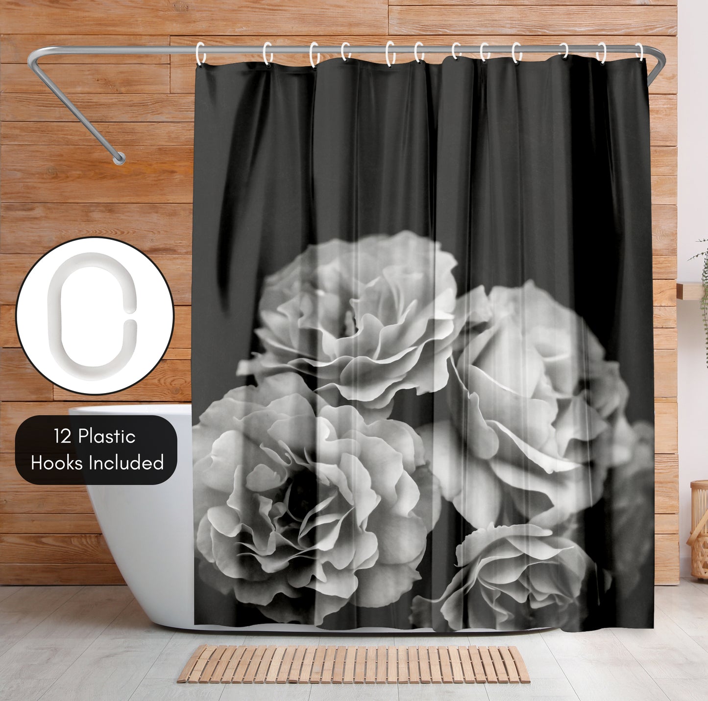 71x74 Floral Shower Curtain with 12 Metal Grommets | Moody Roses