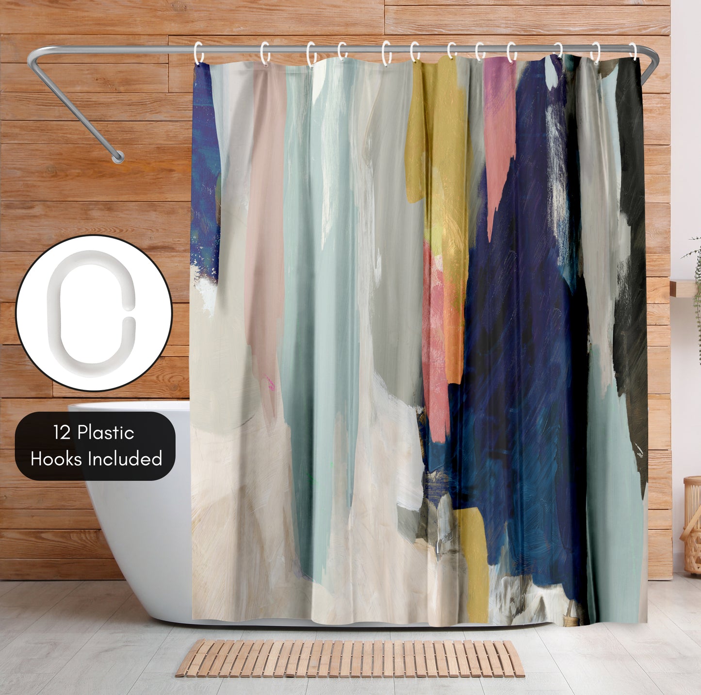 71x74 Abstract Shower Curtain with 12 Metal Grommets | Somber