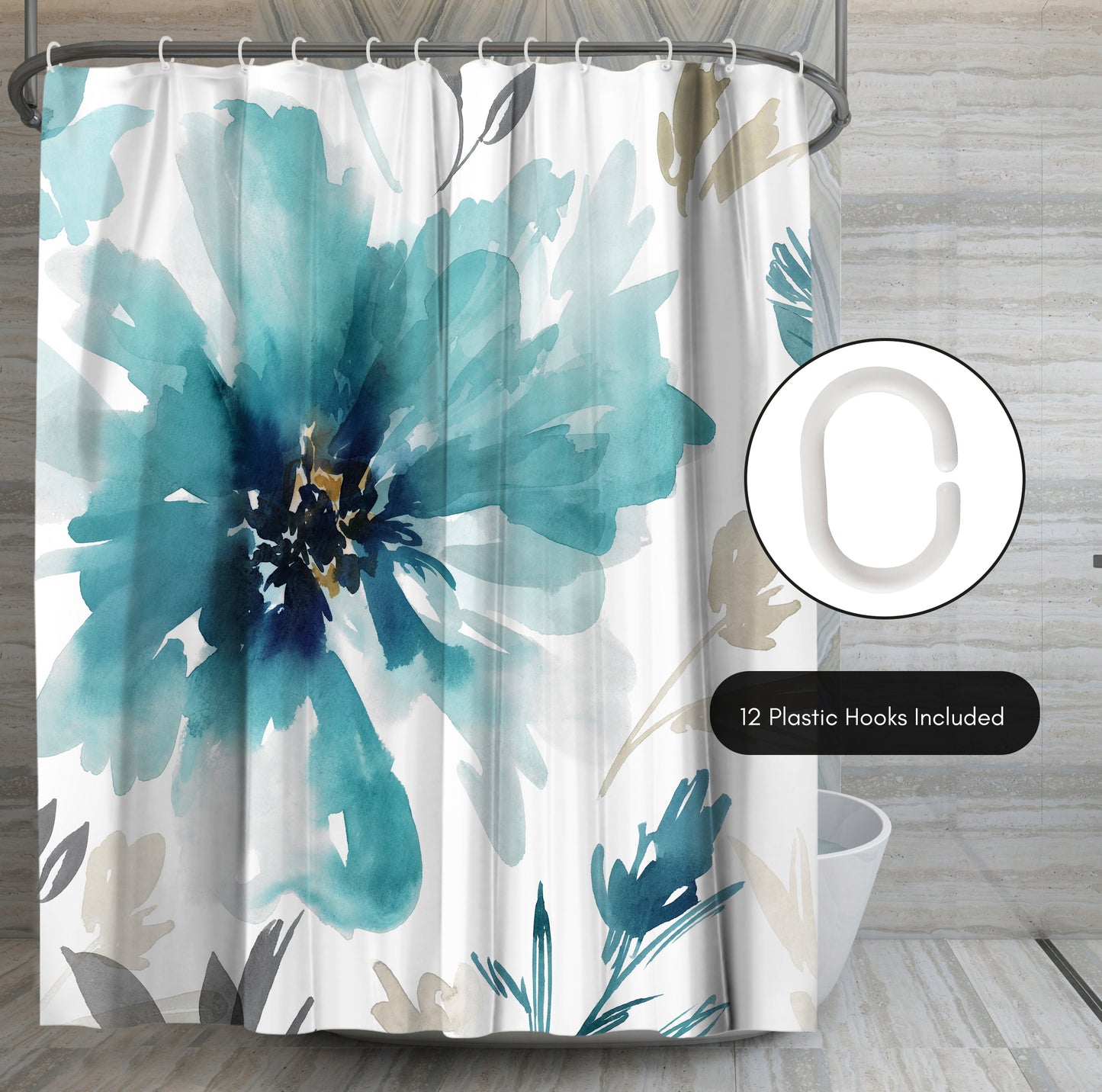 71" x 74" Abstract Shower Curtain with 12 Hooks, Finesse I by PI Creative Art