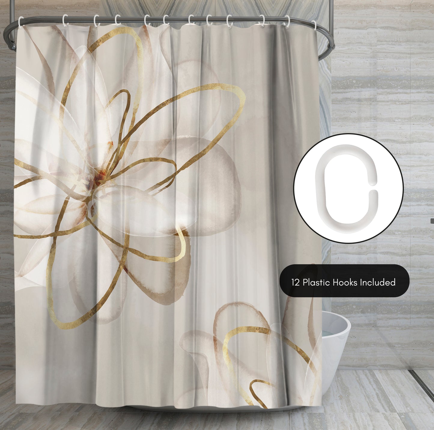 71" x 74" Abstract Shower Curtain with 12 Hooks, Transparent Beauty I by PI Creative Art