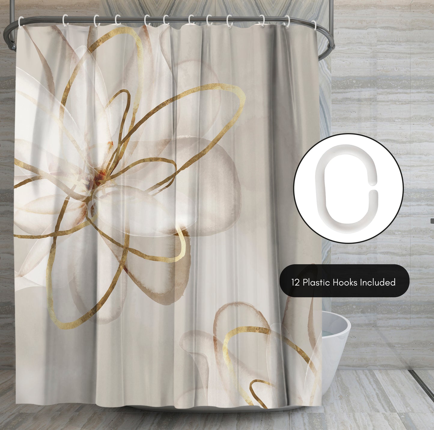 71x74 Abstract Shower Curtain with 12 Metal Grommets | Transparent Beauty