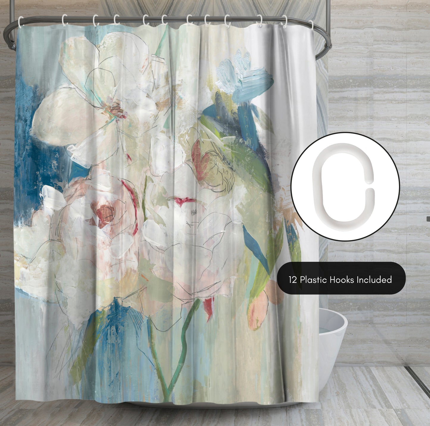 71x74 Abstract Shower Curtain with 12 Metal Grommets | Blissful Peony