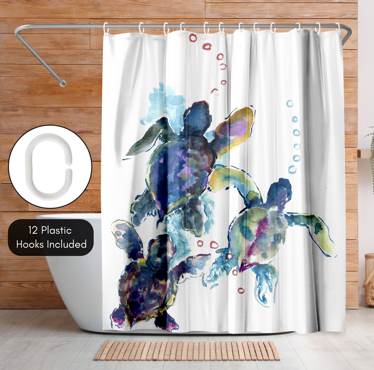 71x74 Sea Turtle Shower Curtain with 12 Metal Grommets