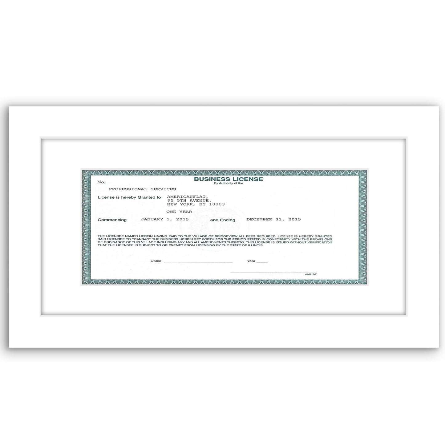 Americanflat License Frame | With 3.5x8 Mat | Tabletop & Wall | Legacy