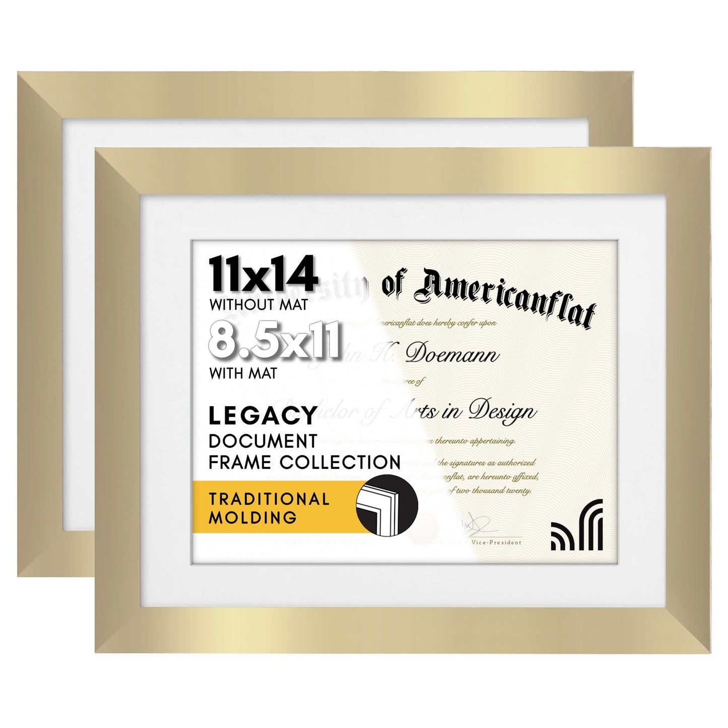 Americanflat Diploma Frames | Set of 2 | With 8.5x11 Mat | Wall Display
