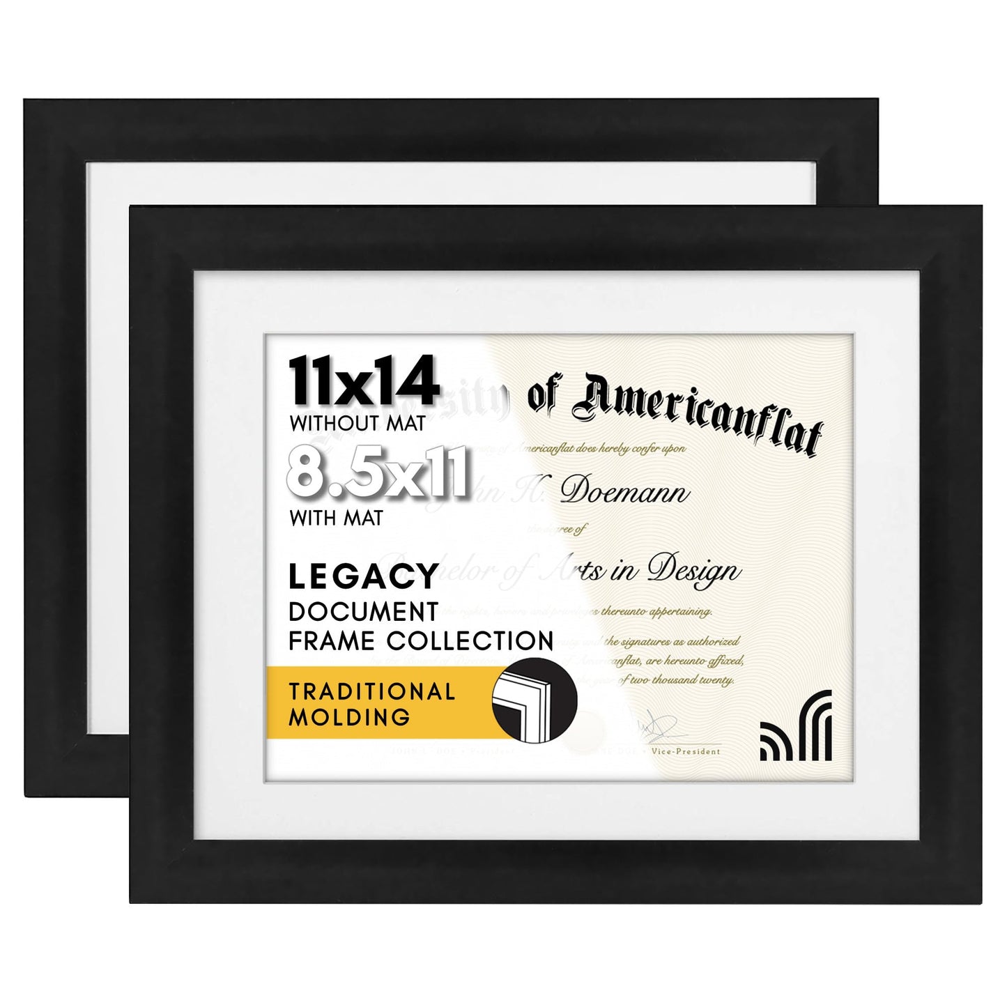 Americanflat Diploma Frames | Set of 2 | With 8.5x11 Mat | Wall Display