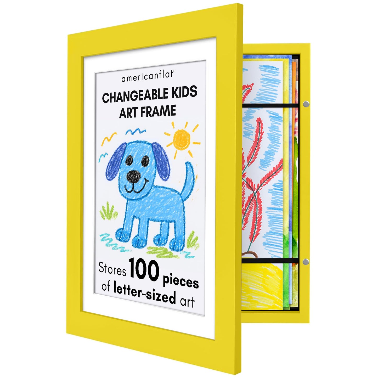Americanflat Kids Art Frame | 10x12.5 Front-Loading | Holds 100 | With Mat