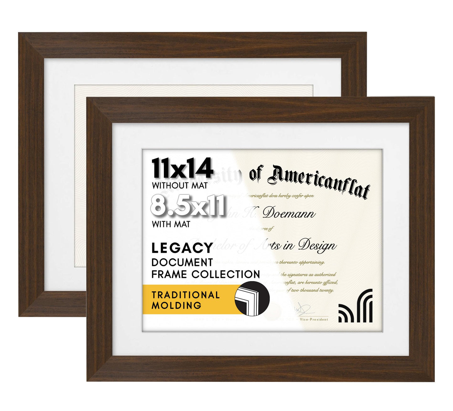 Americanflat Diploma Frames | Set of 2 | With 8.5x11 Mat | Wall Display