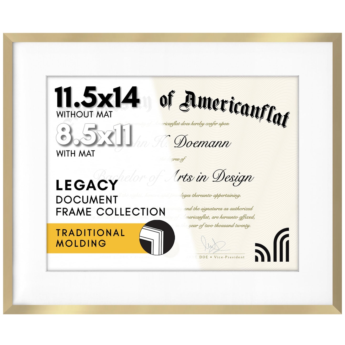 Americanflat Legacy Diploma Frame | With 8.5x11 Mat | Shatter-Resistant