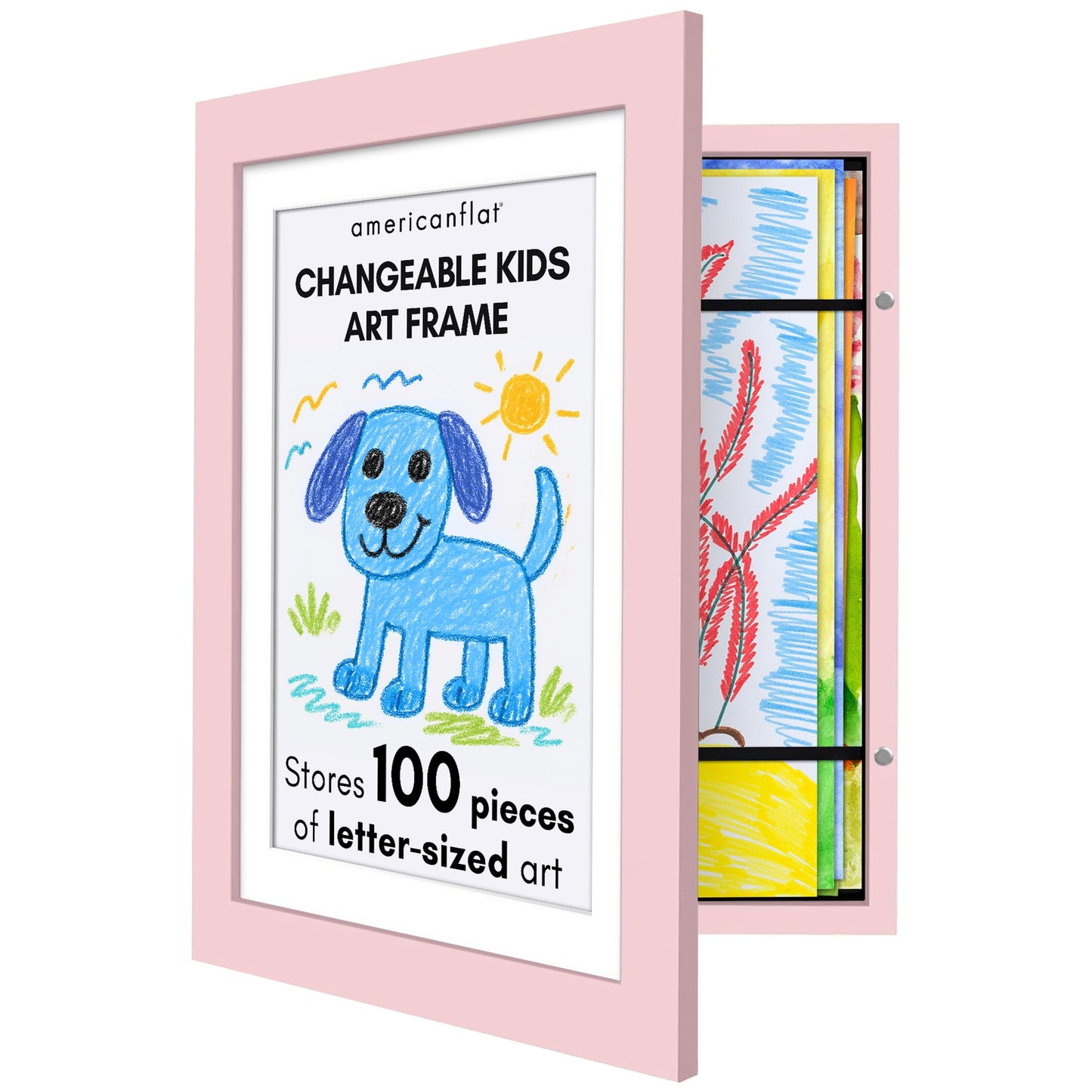 Americanflat Kids Art Frame | 10x12.5 Front-Loading | Holds 100 | With Mat