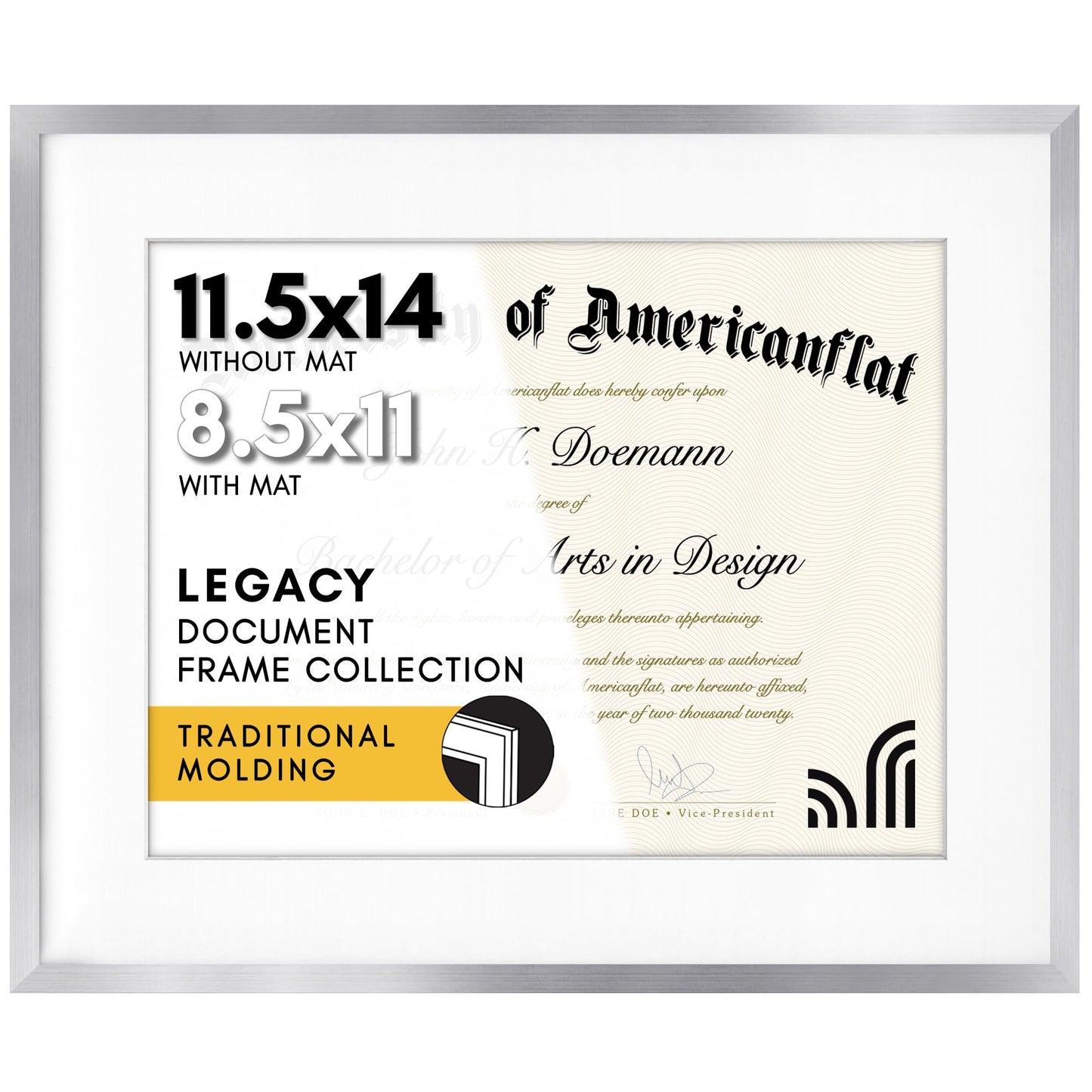 Americanflat Legacy Diploma Frame | With 8.5x11 Mat | Shatter-Resistant