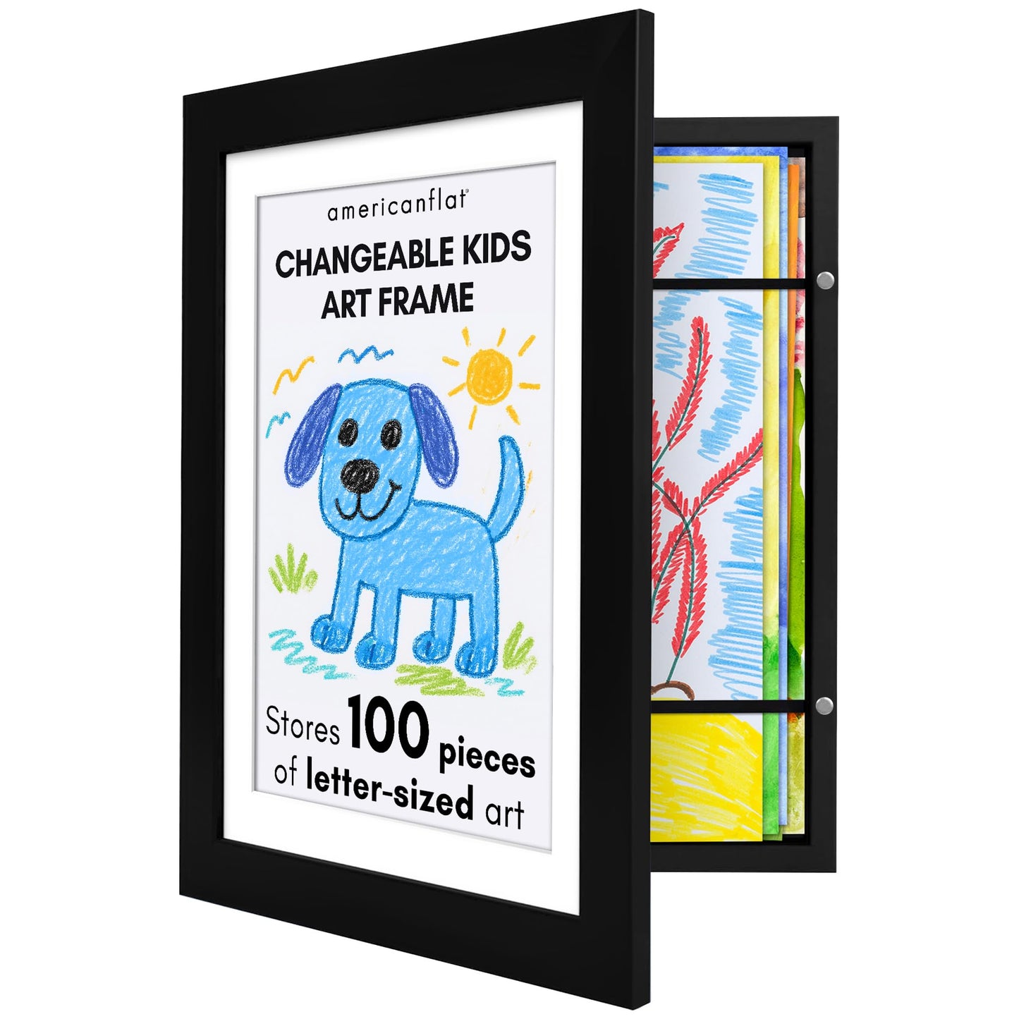 Americanflat Kids Art Frame | 10x12.5 Front-Loading | Holds 100 | With Mat