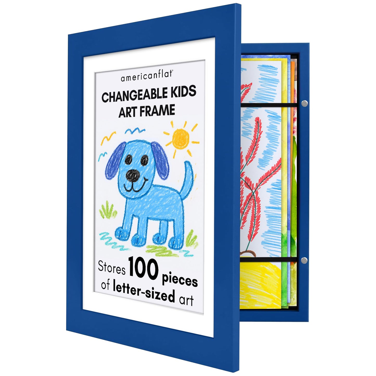 Americanflat Kids Art Frame | 10x12.5 Front-Loading | Holds 100 | With Mat