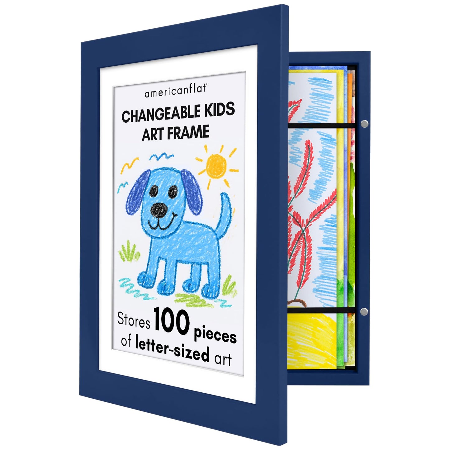 Americanflat Kids Art Frame | 10x12.5 Front-Loading | Holds 100 | With Mat