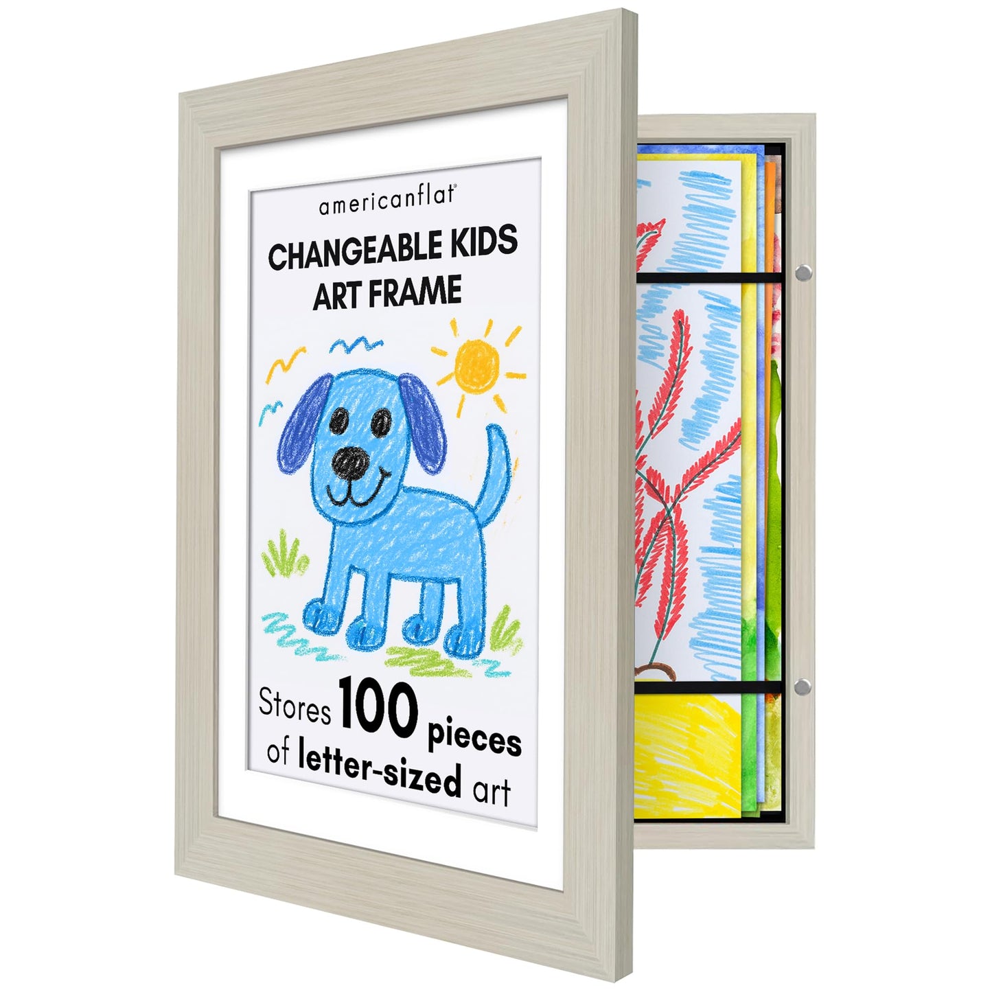 Americanflat Kids Art Frame | 10x12.5 Front-Loading | Holds 100 | With Mat