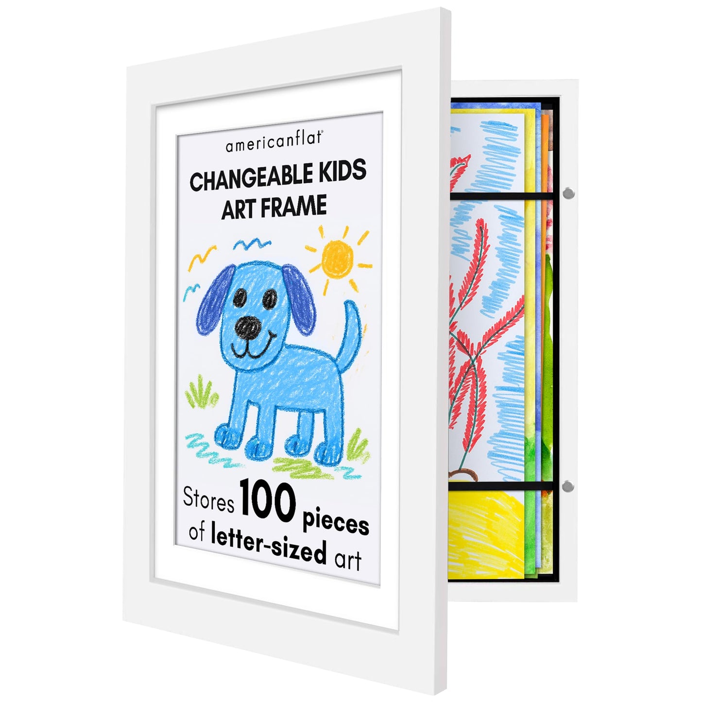 Americanflat Kids Art Frame | 10x12.5 Front-Loading | Holds 100 | With Mat