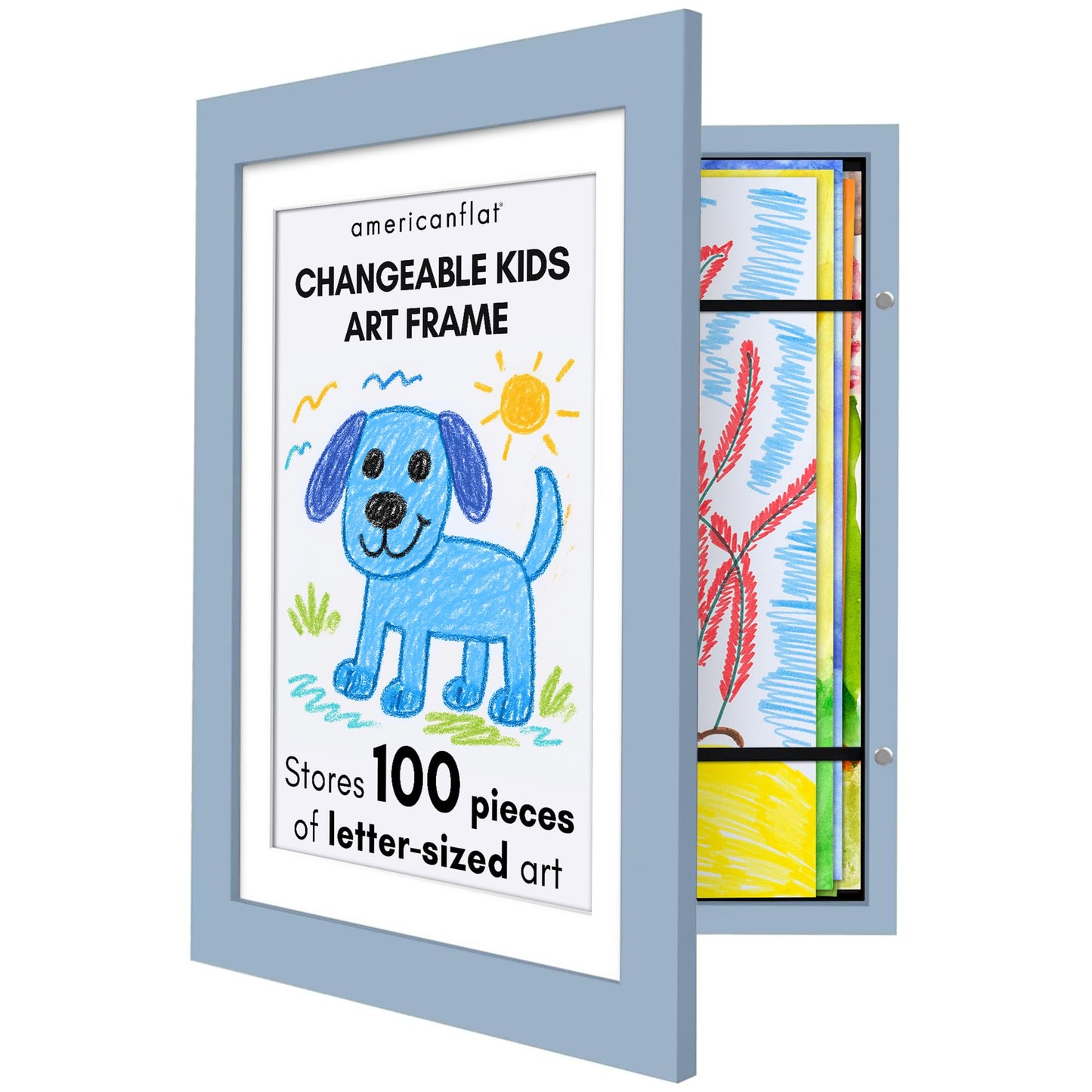 Americanflat Kids Art Frame | 10x12.5 Front-Loading | Holds 100 | With Mat