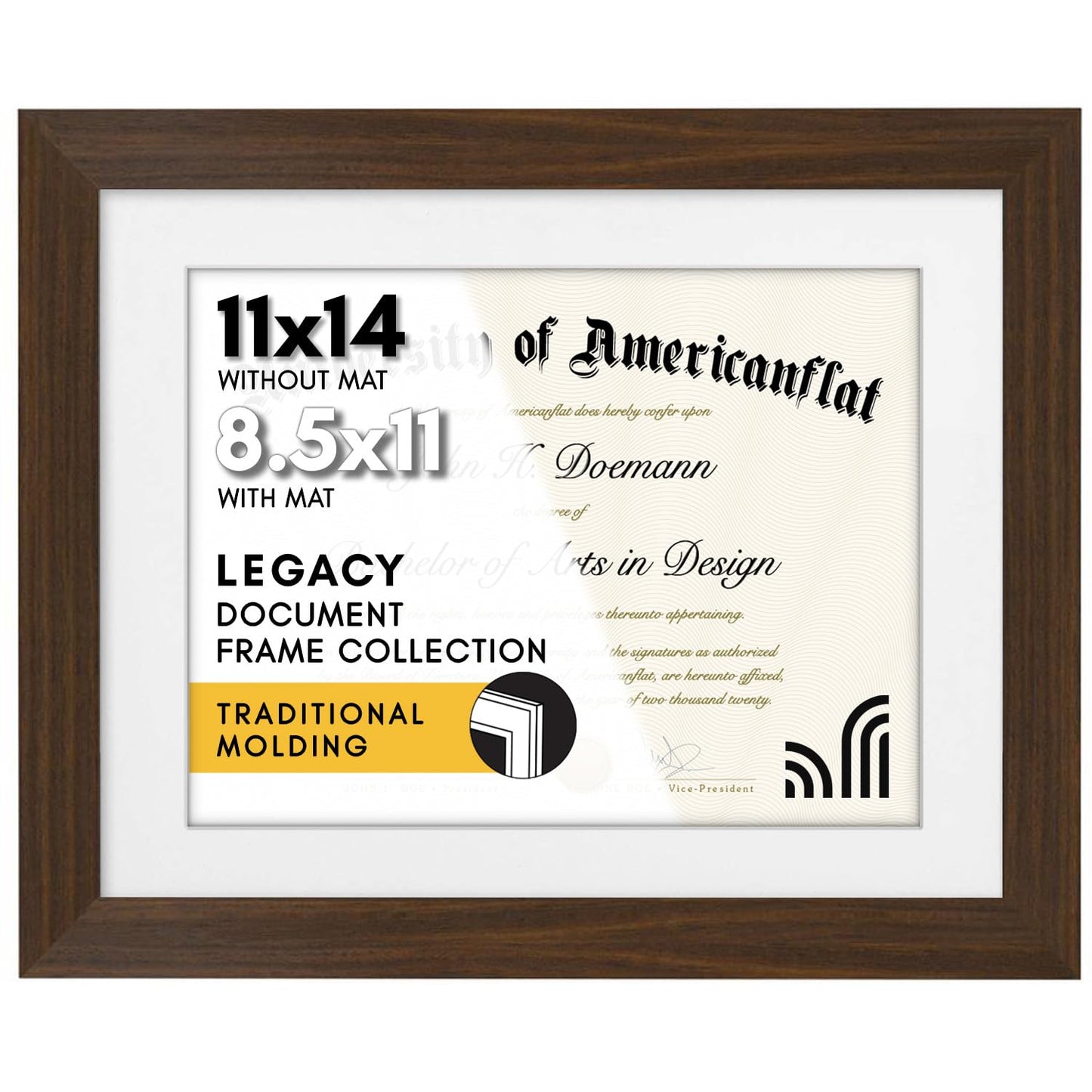 Americanflat Diploma Frame | With 8.5x11 Mat | Shatter-Resistant Glass