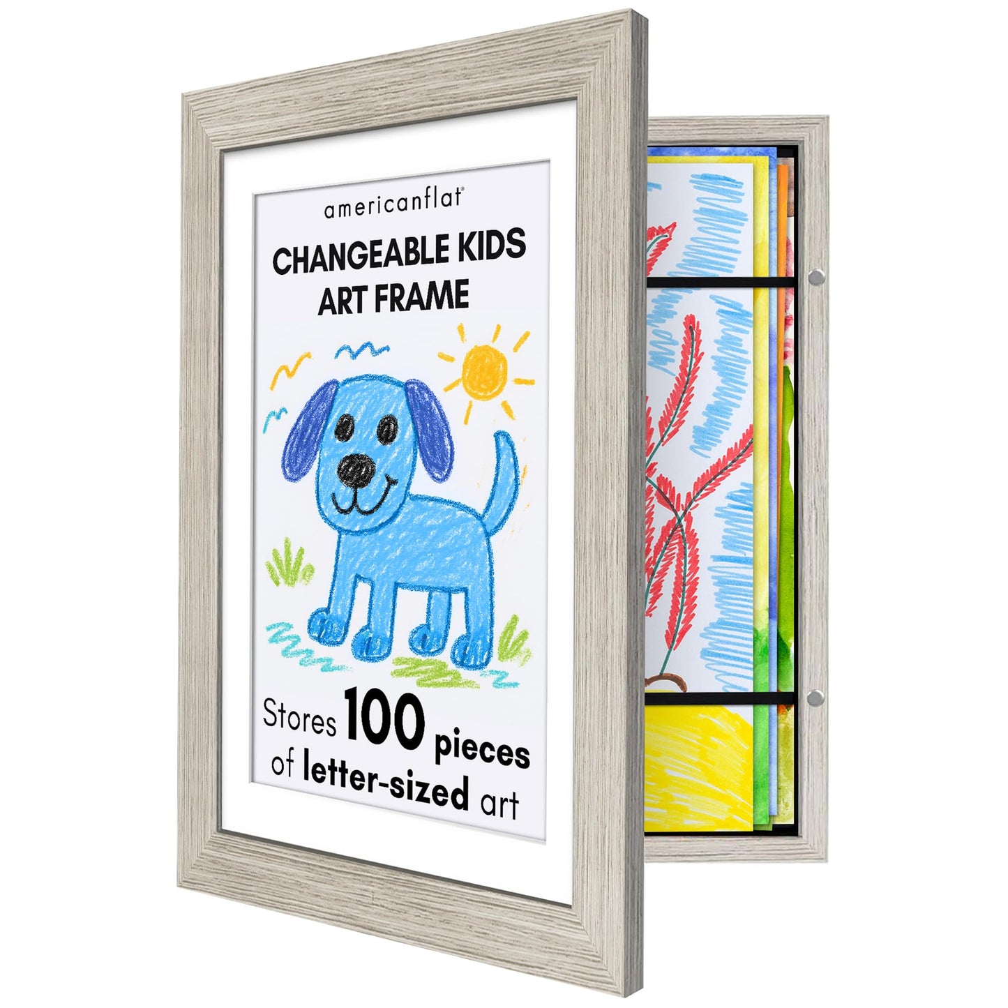 Americanflat Kids Art Frame | 10x12.5 Front-Loading | Holds 100 | With Mat