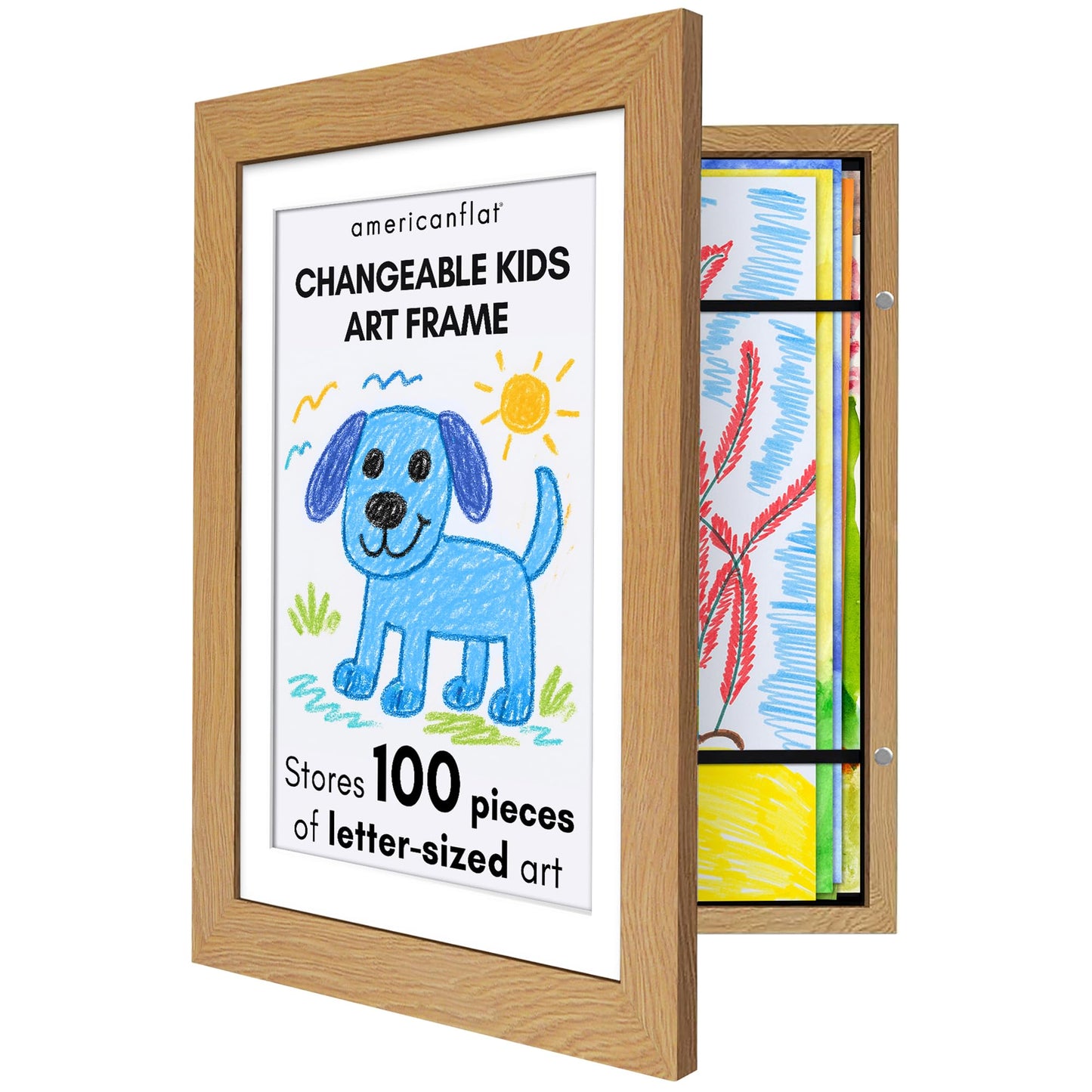 Americanflat Kids Art Frame | 10x12.5 Front-Loading | Holds 100 | With Mat