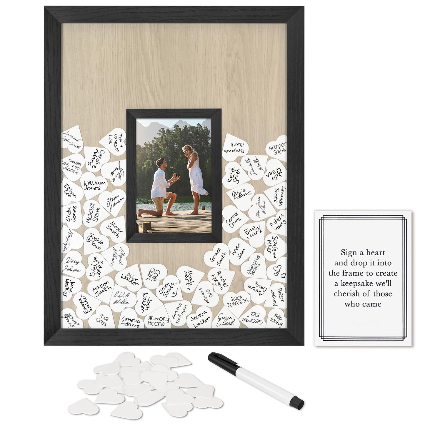 Americanflat 12x16 Wedding Shower Guest Book | Includes 80 Heart Tokens | Black