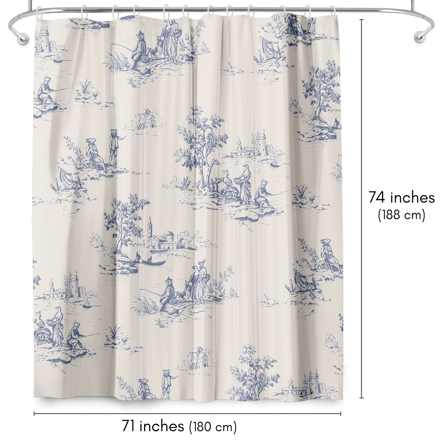 71x74 Shower Curtain with 12 Metal Grommets | Toile-Style