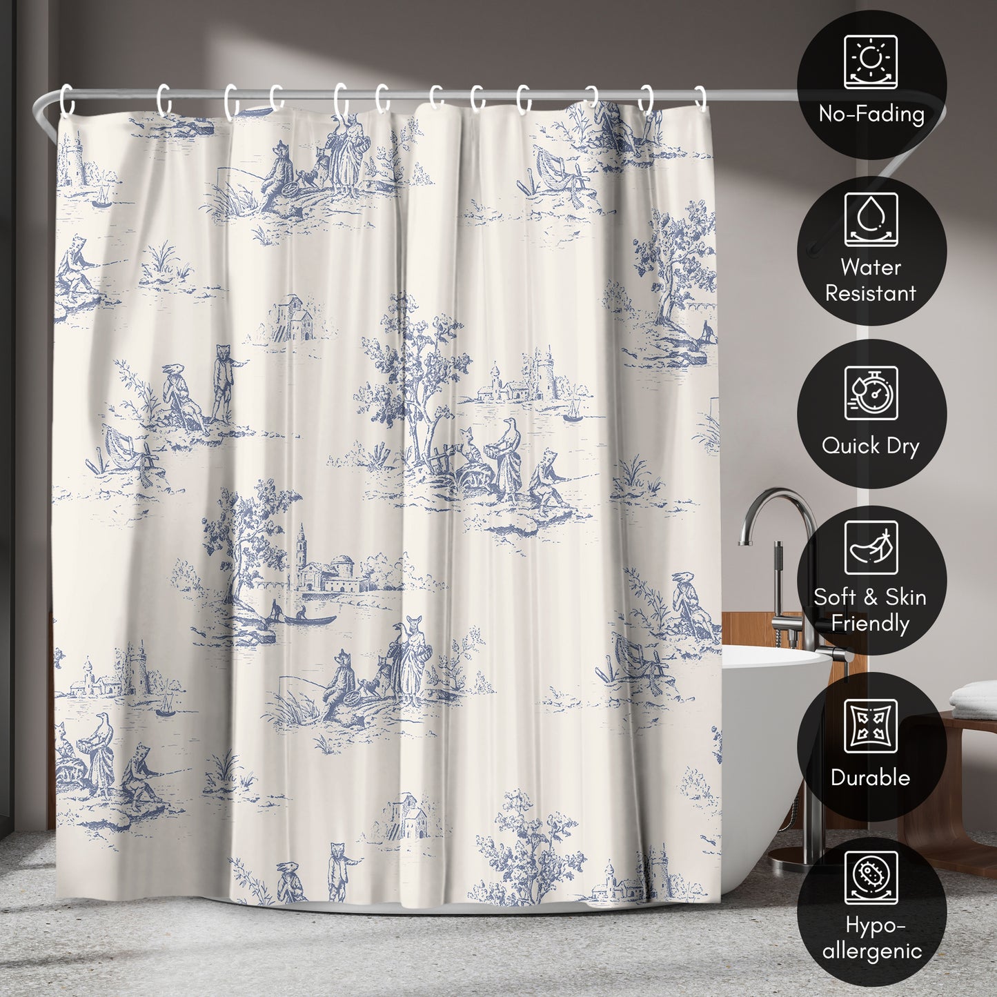 71x74 Shower Curtain with 12 Metal Grommets | Toile-Style