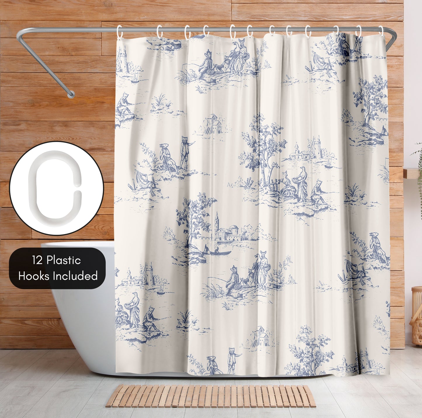 71x74 Shower Curtain with 12 Metal Grommets | Toile-Style