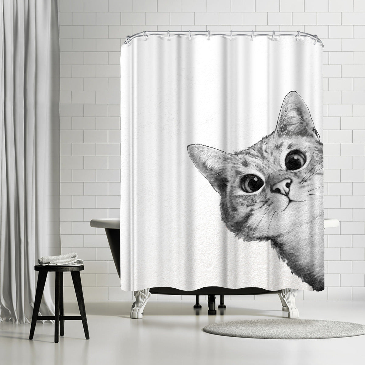 71 x 74 Decorative Shower Curtain with 12 Hooks, Sneaky Cat by Laura –  Americanflat