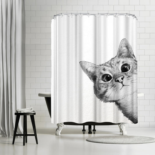 71" x 74" Decorative Shower Curtain with 12 Hooks, Sneaky Cat by Laura Grave