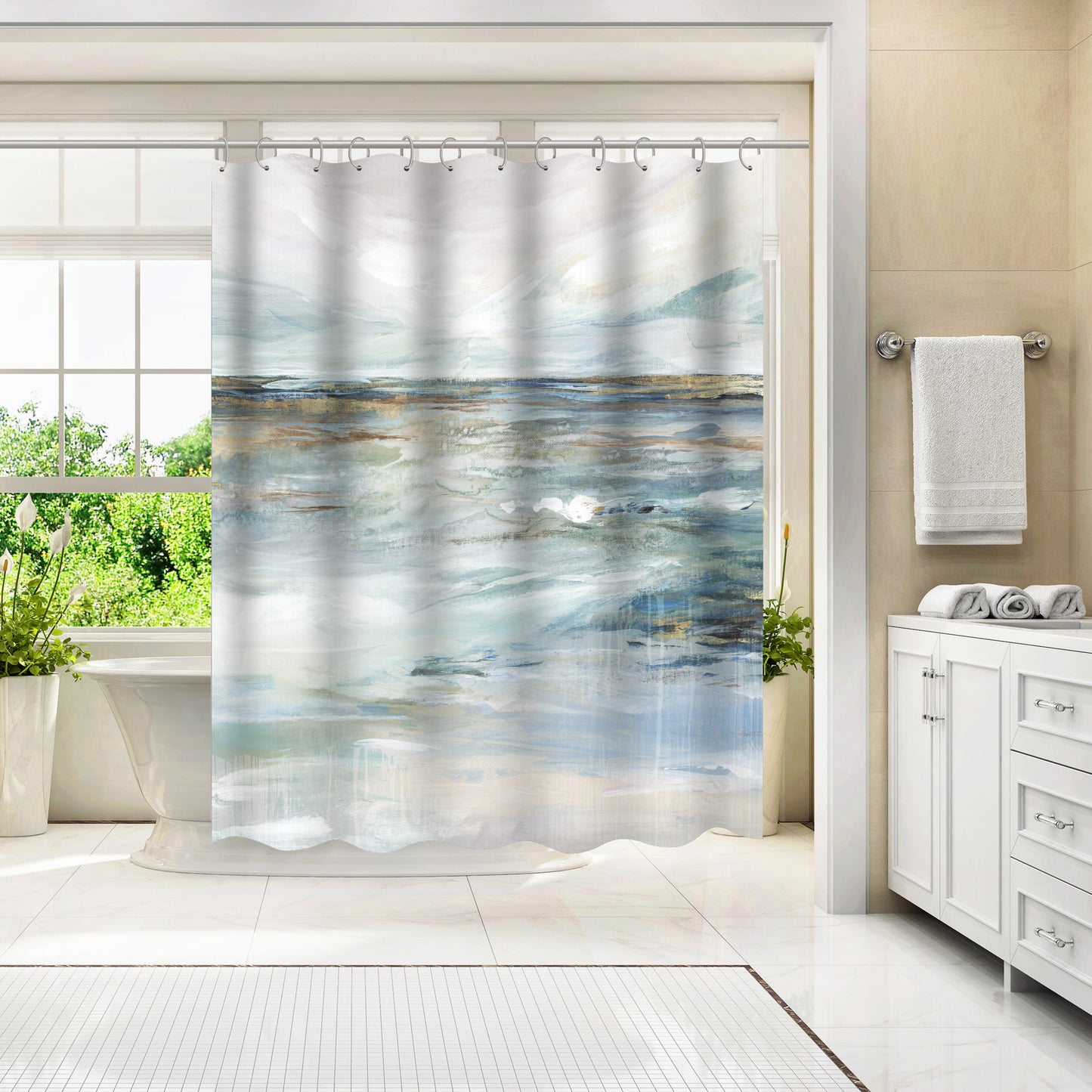 71" x 74" Abstract Shower Curtain with 12 Hooks, Midnight Clear II by PI Creative Art